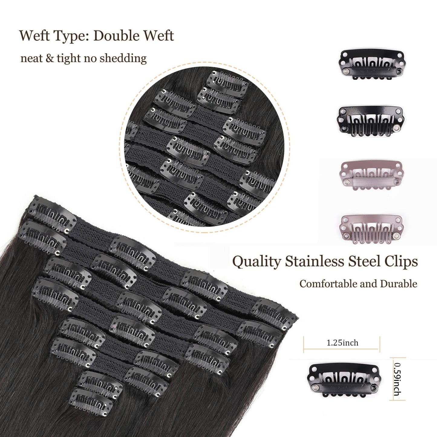 Human Hair Clip in Extensions,120g 8pcs Clip in Human Hair Extensions Straight Remy Hair Clip In Extensions #1B Natural Black 22inch Clip In Real Hair Extensions