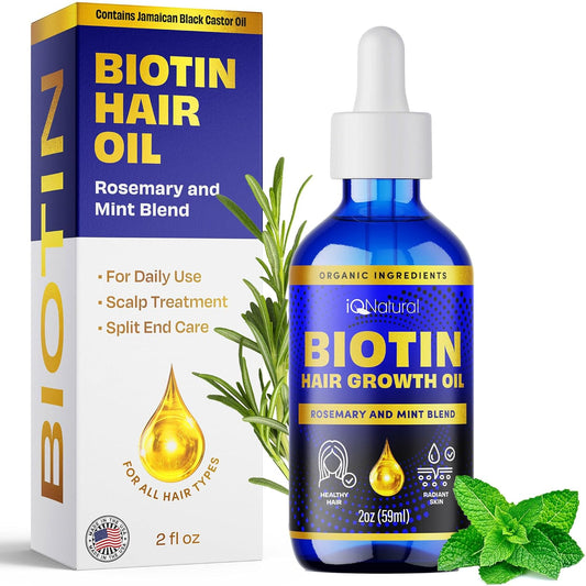 IQ Natural Hair Growth Serum - Organic Biotin & Rosemary Oil for Thicker Hair | 2oz