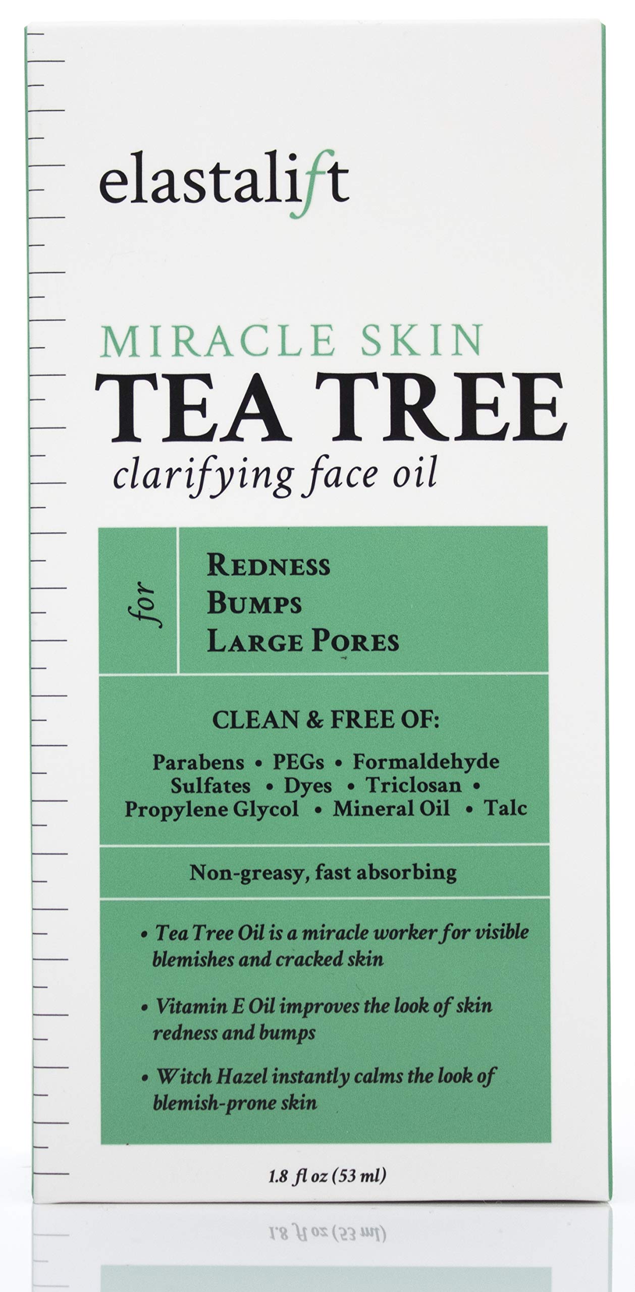 Elastalift Tea Tree Oil Facial Spot Treatment W/Witch Hazel Clarifying Tea Tree Oil For Face Helps Target Redness, Acne, Bumps, Dry Itchy Skin, & Large Pores. Non-Irritating Formula, 1.8 Fl Oz