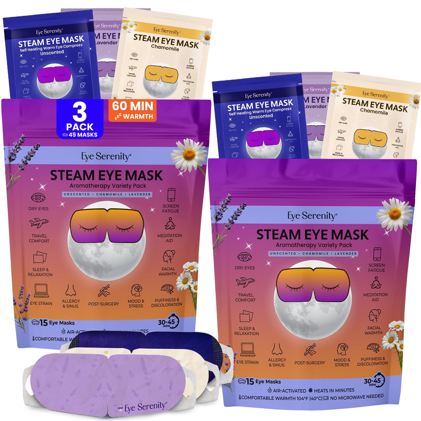 LURE Steam Eye Mask, Heated Eye Mask, Self Heating Warm Compress for Dry Eyes, Fast Relief for Stye, Puffy Sensitive Eyes, Moist Heat, Relaxation Gifts for Women and Men - Variety