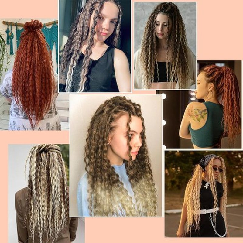 Double Ended Wavy Dreadlock Extensions with Curly Ends Synthetic Hair 20Strands 24Inch Handmade Reggae Braids Hip-hop Style(Curly Ends 20Strands,1B/27)