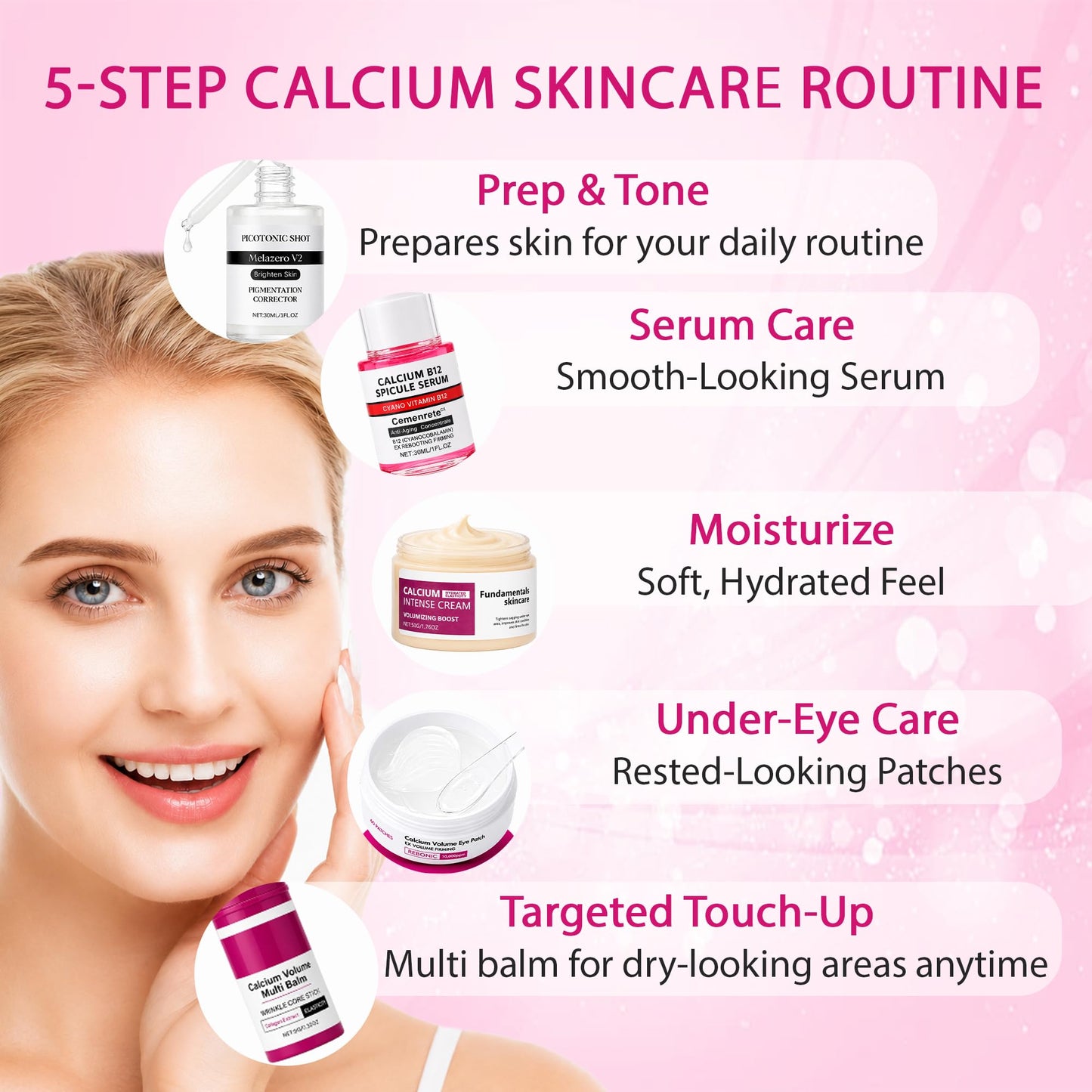 Calcium Daily Care Skin Set with Calcium Multi Balm Stick – Gentle Firming & Moisture Routine for Smooth, Comfortable-Looking Skin, Daily Use Skincare Collection, Travel-Friendly