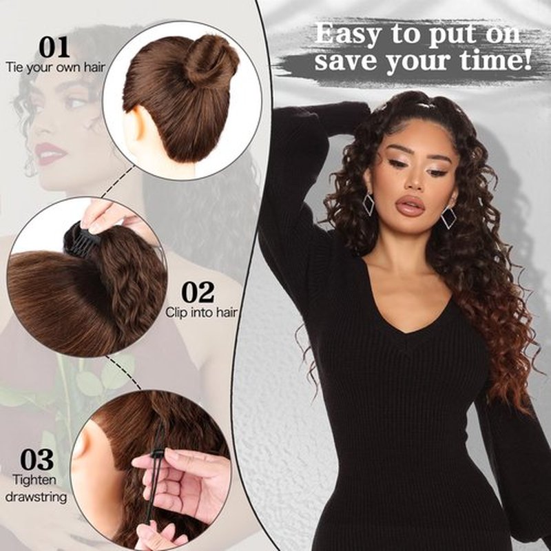 FREEMEIGE Ponytail Extension for Black Women Drawstring Ponytail Long Curly Wavy Ponytail 20Inch Synthetic Clip in Ponytail Hair Extensions