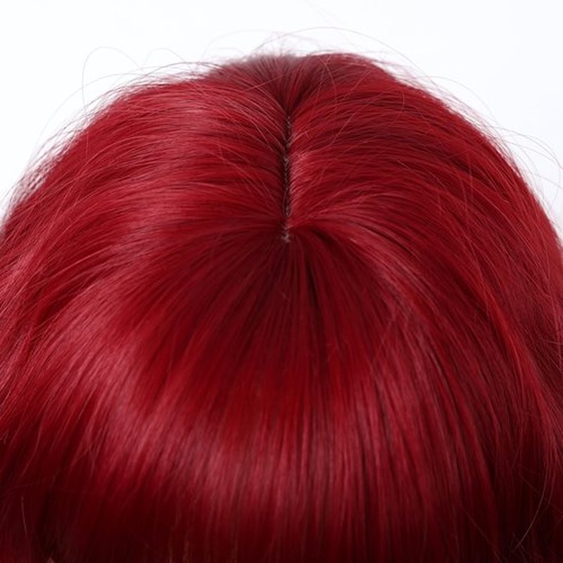 MAGQOO Wine Red Wigs for Women Burgundy Bob Wigs with Bangs Shoulder Length Curly Wavy Dark Red Wigs for Girls Costume Cosplay Halloween Wigs with Wig Cap