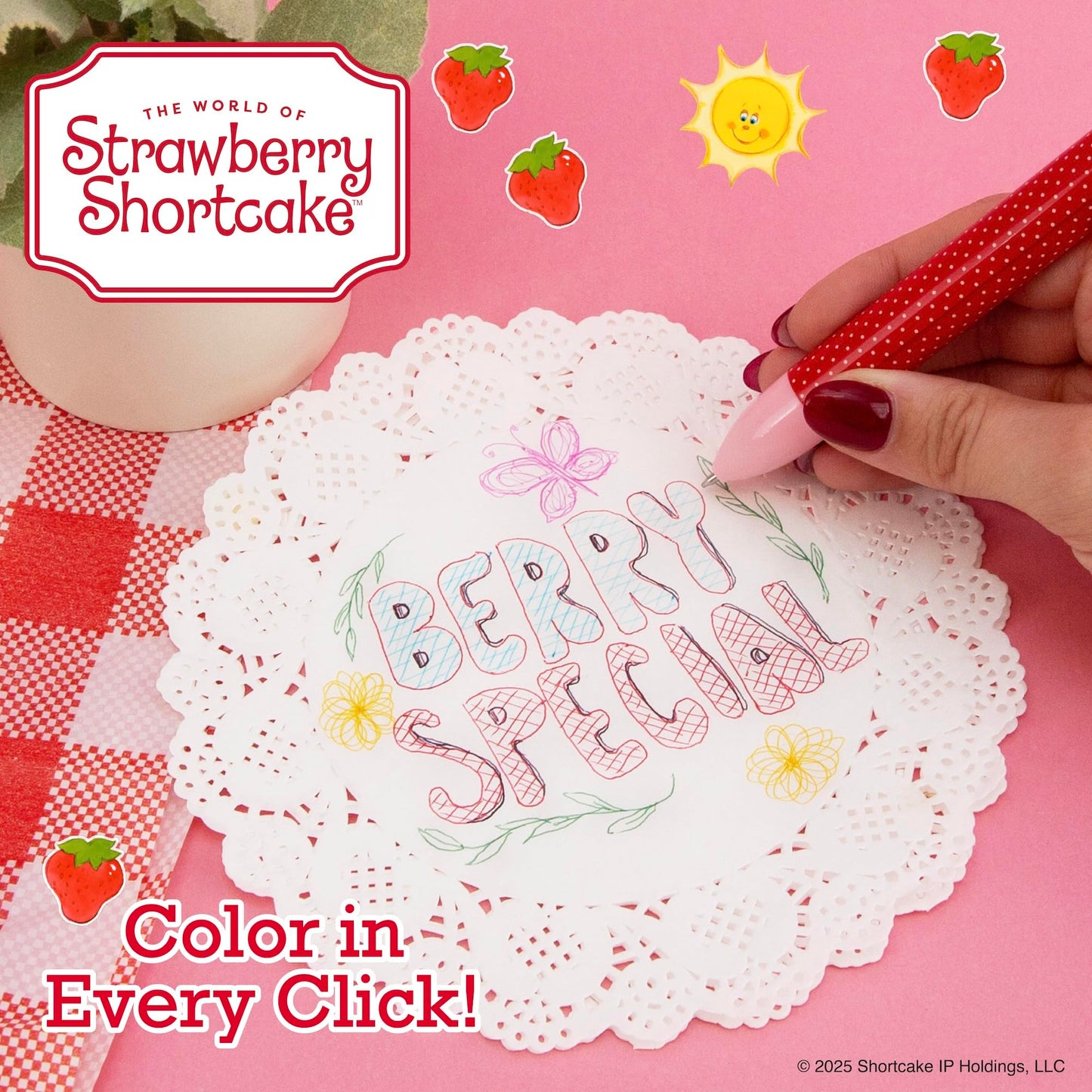 Strawberry Shortcake™ Multi-Click Pen, 6-Color Retractable Ballpoint with Strawberry Shortcake Topper – Cute Stationery Gift for Kids Ages 6 and Up