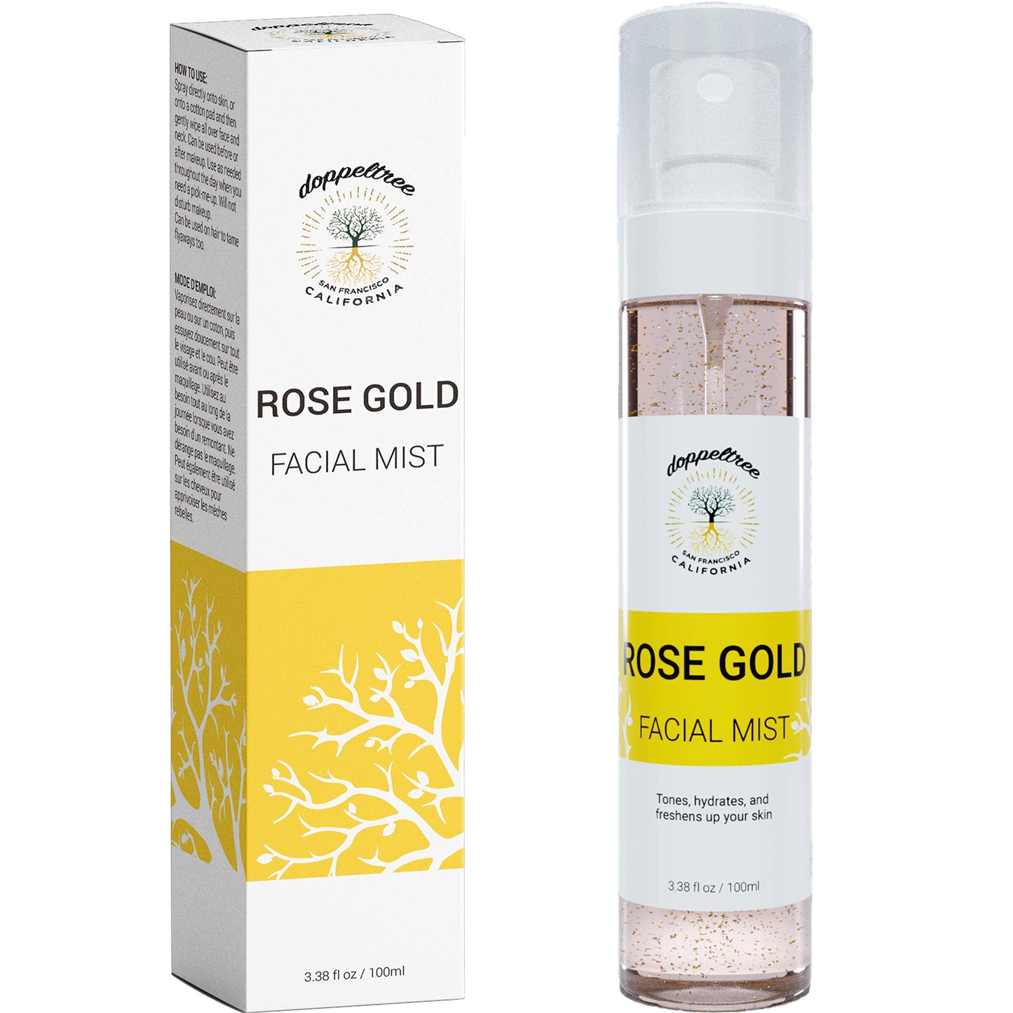 Hydrating Facial Spray Toner with Rosewater, Hyaluronic Acid, Rosehip Seed Oil and Aloe Vera - Mist for Face by Doppeltree - Formulated in San Francisco