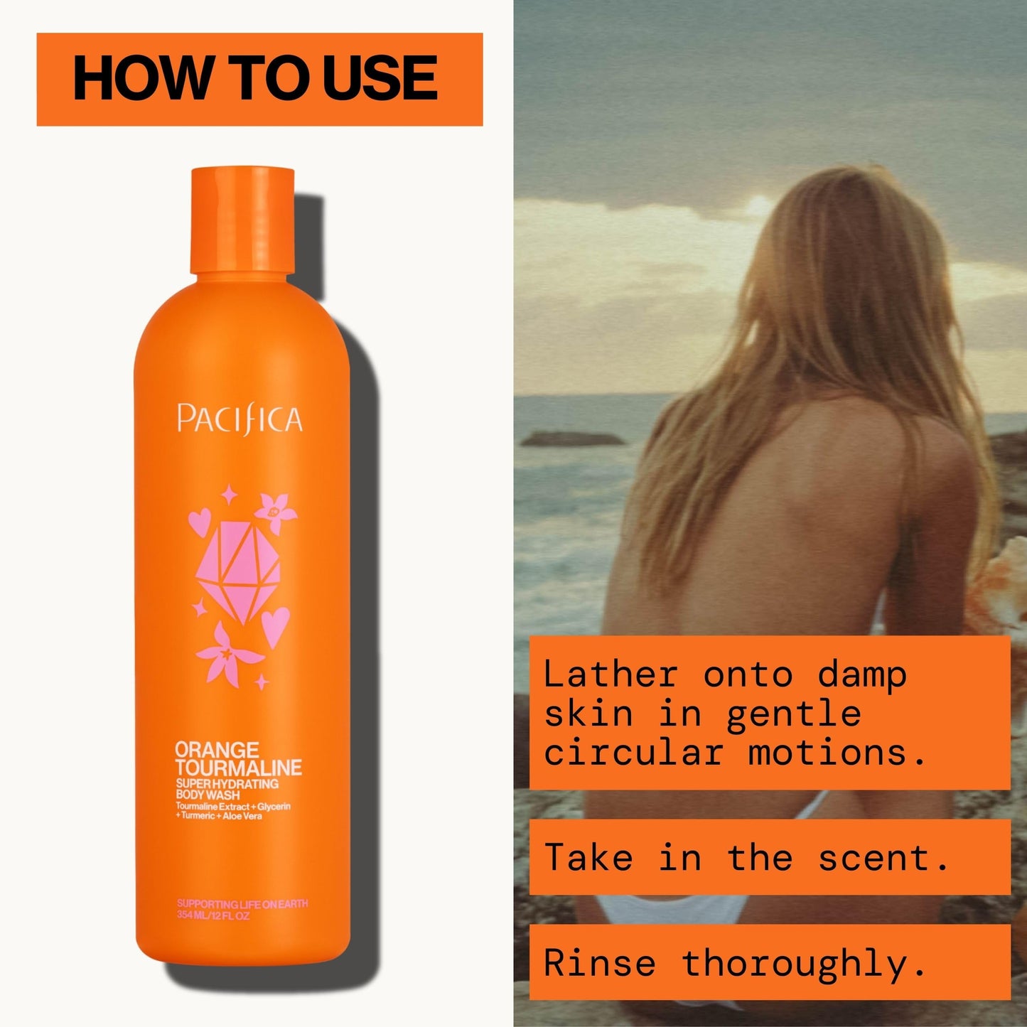 Pacifica Body Wash - Orange Tourmaline Super Hydrating Body Wash - Bath & Shower Gel - Clean Beauty, Vegan & Cruelty-Free Dermatologist Tested