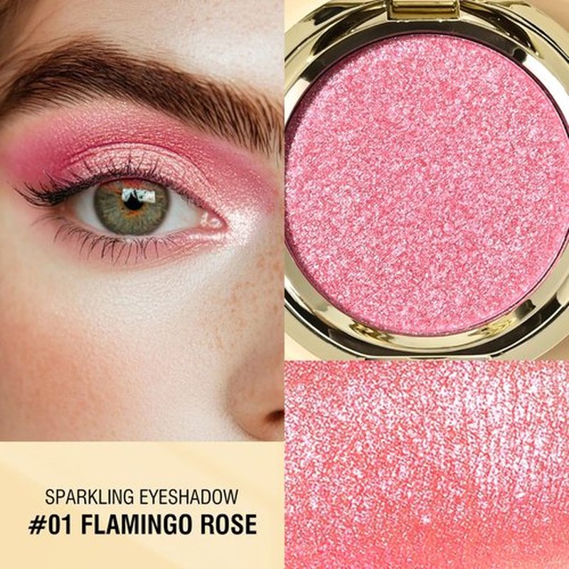 KYDA Single Pink Glitter Eyeshadow, Sparkling Rose Pink Eyeshadow, Soft Rose Shimmer Powder Eyeshadow, High Pigment Sparkling Eyeshadow Compact, Lightweight Blendable Pearl Eyeshadow, Flamingo Rose