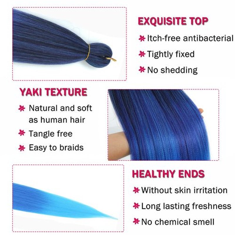 36'' Ombre Pre Stretched Braiding Hair Yaki Texture Crochet Braid Hair Extensions 4 Tones Braiding Hair Pre Stretched (7packs,1b/purple/blue/l.blue)