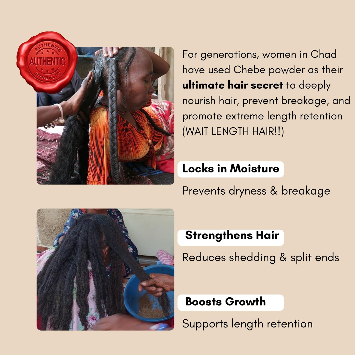 ChadianChebe™ Hair Growth Butter (8oz) | Authentic African Hair Butter from Chad for Thick, Long Hair | Herbal Moisture & Breakage Repair Cream