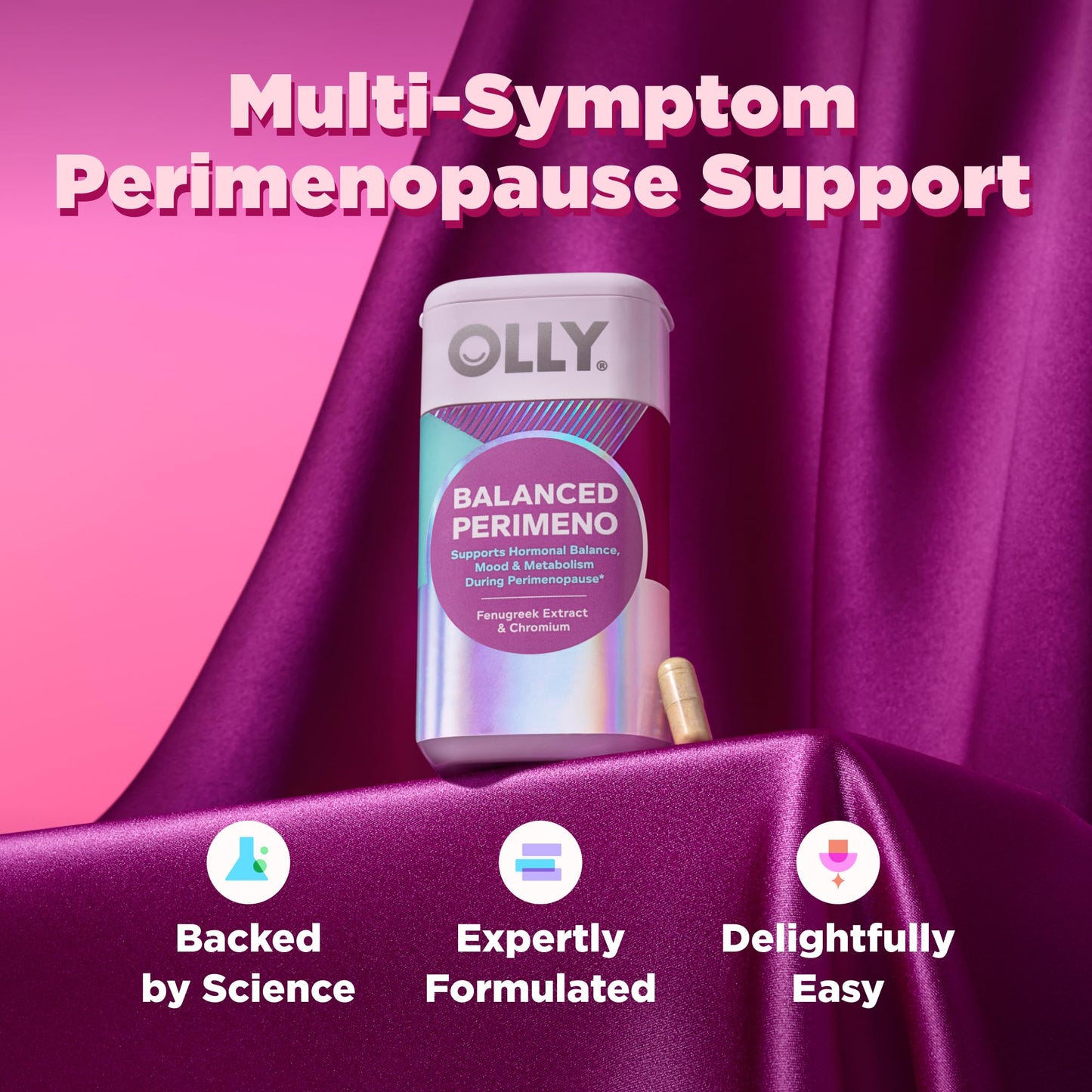 OLLY Balanced Perimeno Capsules, Supports Hormonal Balance, Mood & Metabolism During Perimenopause,* Fenugreek Extract, Chromium, 30 Day Supply - 30 Count