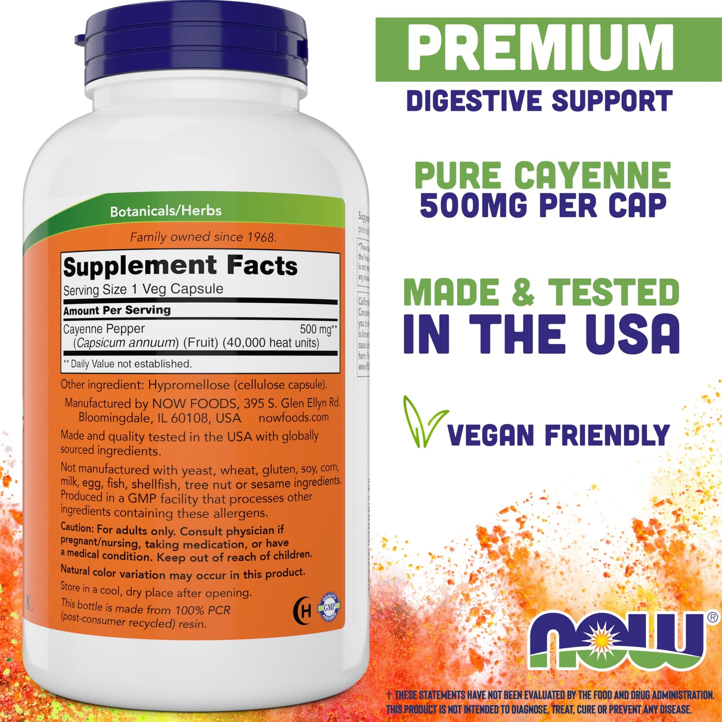 Now Cayenne (Capsicum annuum) 500 mg, 360 Veg Capsules