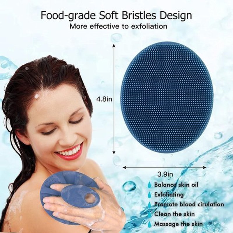 Food-Grade Soft Silicone Body Cleansing Brush Shower Scrubber, Gentle Exfoliating and Massage for All Kinds of Skin (Dark Blue)