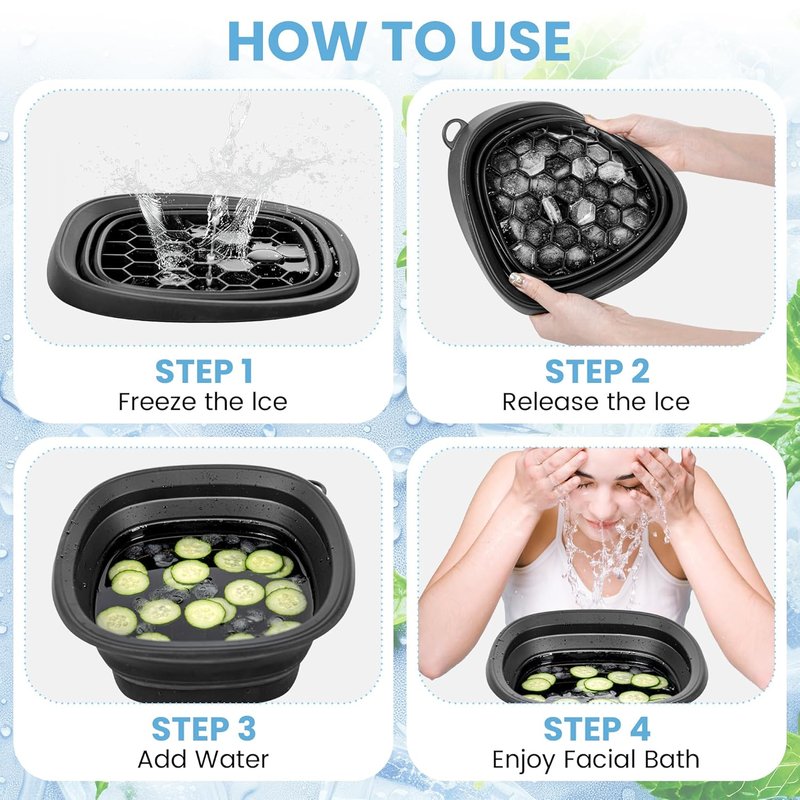 Ice Face Plunge Bowl - Collapsible Silicone Facial Tub for Cold Water Therapy | Large Portable Ice Bath for Skin Tightening & Puffiness Relief