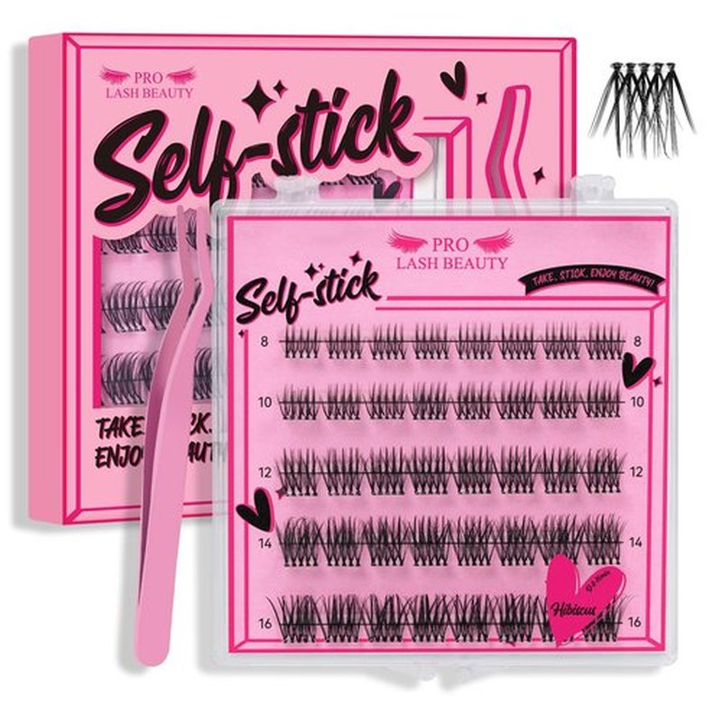 Self Adhesive Eyelashes 40Pcs Lash Clusters Self Stick Lashes Reusable Self-adhesive Lashes No Glue Cluster Lashes Easy for Use(Hibiscus,D-8-16mix)