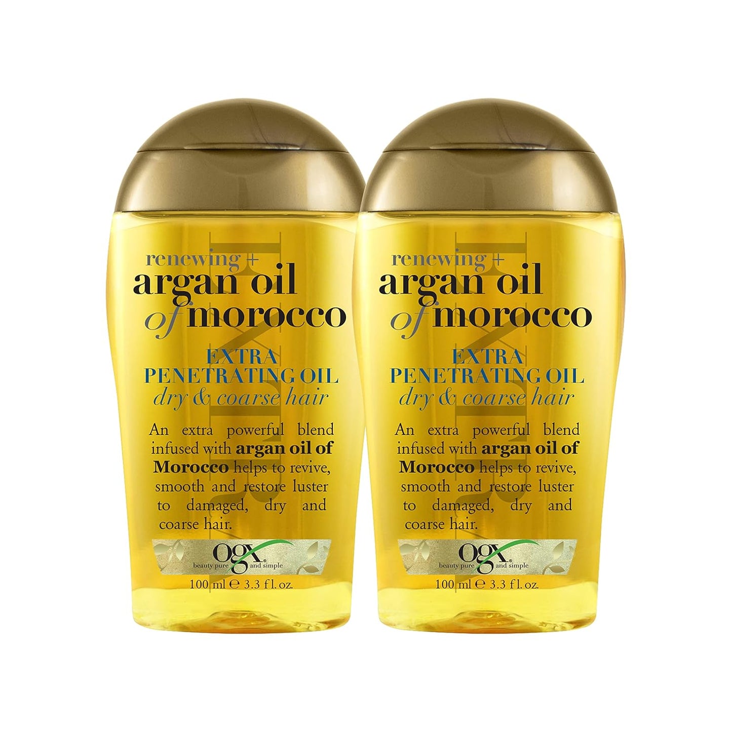 OGX Set of 2 Extra Strength Renewing + Argan Oil of Morocco Penetrating Hair Oil Treatment, Deep Moisturizing Serum for Dry, Damaged & Coarse Hair, Paraben-Free, Sulfated-Surfactants Free, 3.3 Fl Oz