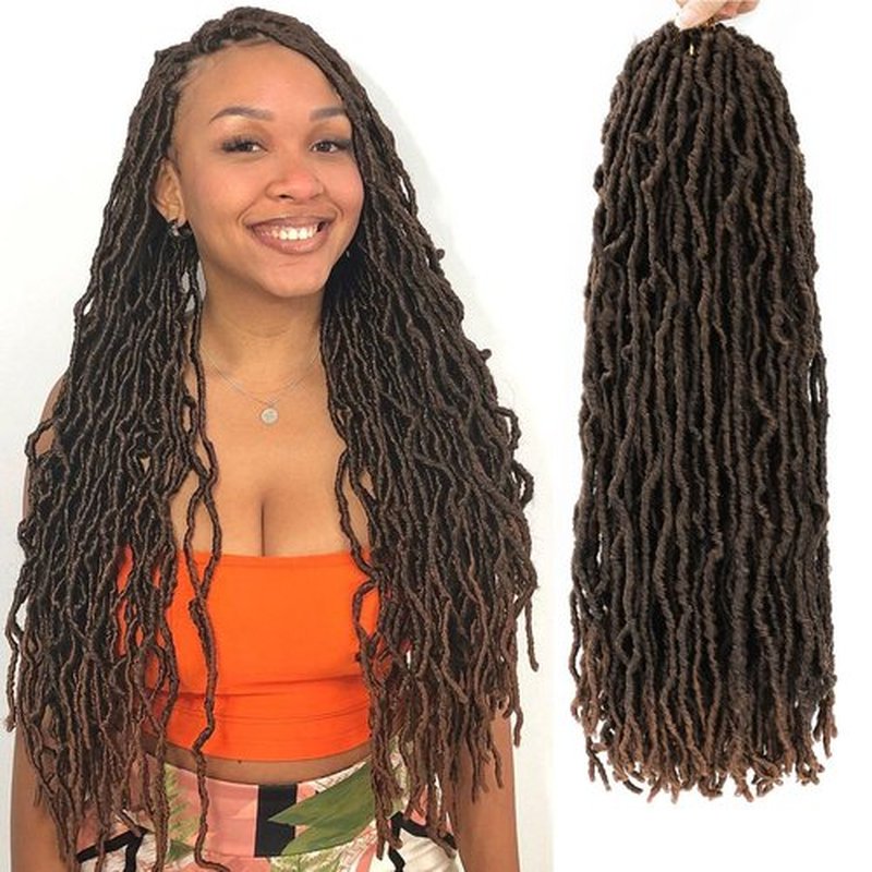 22 Inch Faux Locs Crochet Hair Ombre Brown Soft Locs 7 Packs Pre Looped Locs Crochet Hair For Black Women(22inch, 7 Packs, T30)