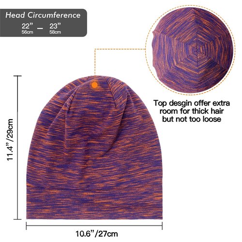 Silk Satin Lined Bonnet Sleep Cap - Adjustable Stay on All Night Hair Wrap Cover Slouchy Beanie for Curly Hair Protection for Women and Men - Mixed Purple