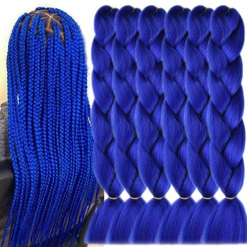 TENGSHUO FLY Royal Blue Braiding Hair 6 Packs Synthetic Braid Hair Extensions Jumbo Ombre Braiding Hair 24 Inch or Box Braids Twist Crochet Braids(24"6Pack,Royal Blue)