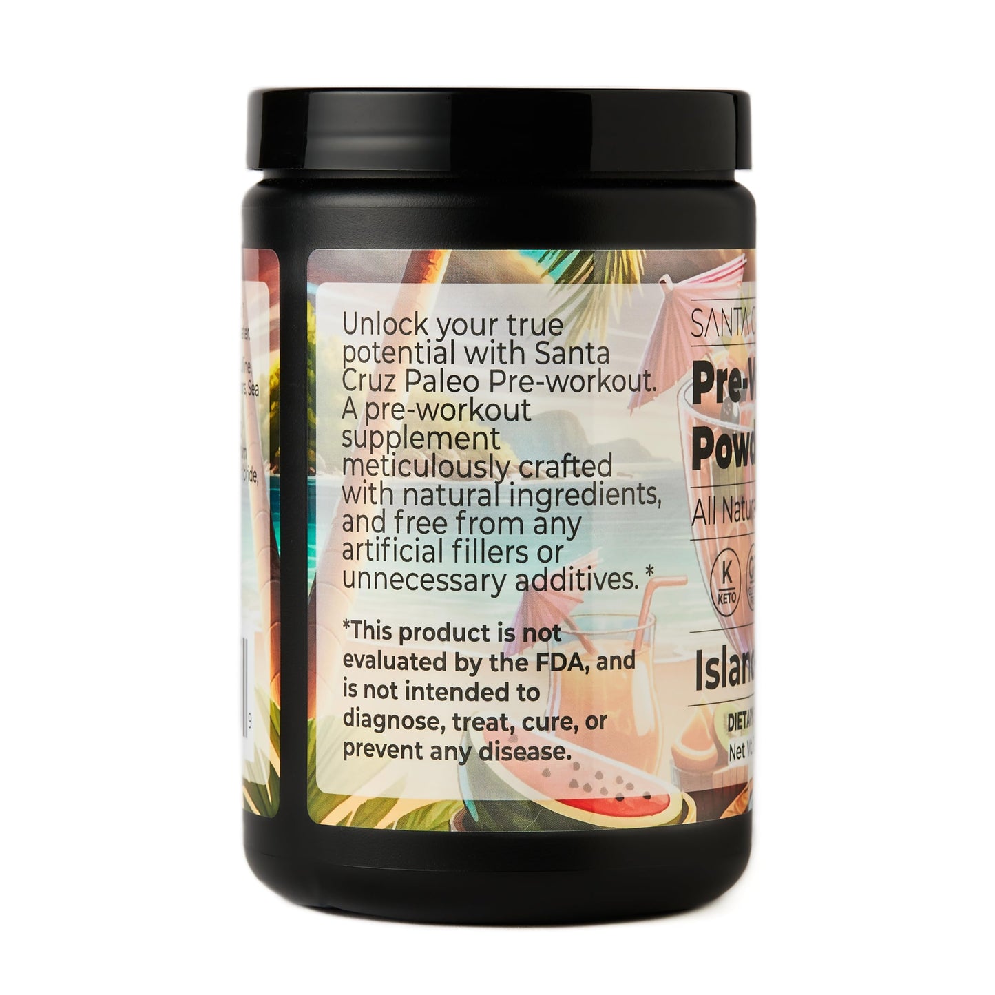 Santa Cruz Paleo Pre Workout Powder Electrolytes, Magnesium, Potassium, Sea Salt & L Citrulline, Caffeine & Sugar Free Preworkout Drink Mix for Energy & Hydration, Island Punch Flavor, 30 Servings