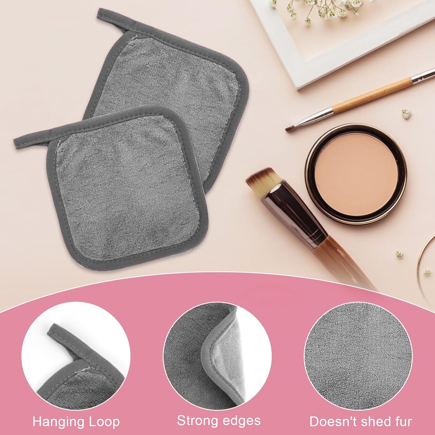 Makeup Remover Cloths - Ultra Soft Reusable Microfiber Towels for All Skin Types | 12 Pack, 6x6 Inch, Grey