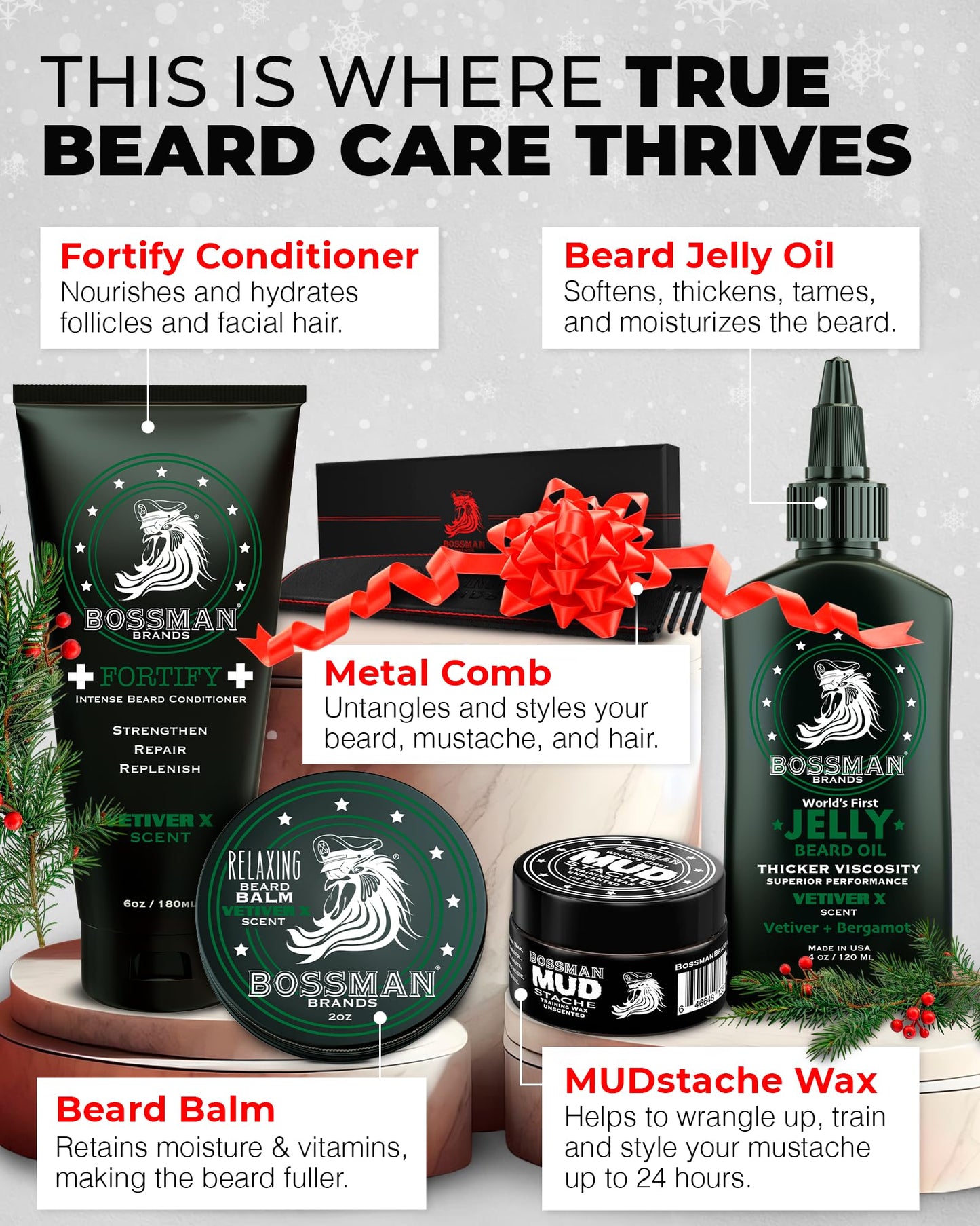 Bossman Complete Beard Kit for Men - Dad Gifts for Father's Day, Men's Beard Oil Jelly, Fortifying Shower Conditioner, Balm, Mustache Wax & Comb – Beard Softener & Grooming Care - (Magic Scent)