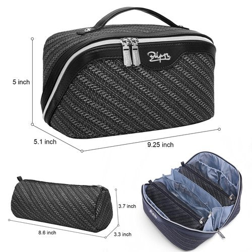Travel Makeup Bags Cosmetic Organizer Bag: Large Capacity Make up Bag Set of 3 - Vegan Leather Toiletry Bag for Women - Portable Makeup Organizer with Compartments & Handle & Divider (3 Black)