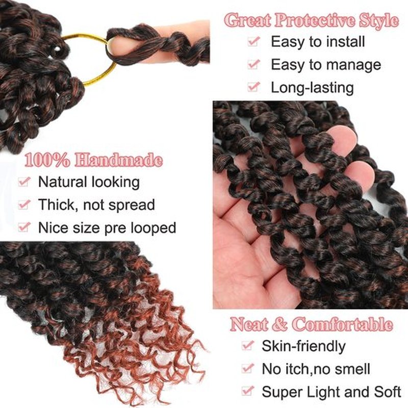 Alrence Passion Twist Crochet Hair 8 Packs Pre twisted Passion Twist Hair For Women Soft Bohe Pre-looped Crochet Braids (14 Inch (Pack of 8), 1B/350)
