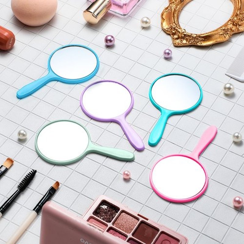 Jetec 25 Pcs Handheld Mirror with Handle, 3.94" L x 2.17" W, Small Portable Round Mirror Bulk for Kids Travel Makeup Classroom Camping Daily DIY Crafts (Pink,Light Blue,Violet,Acid Blue,Sky Blue)