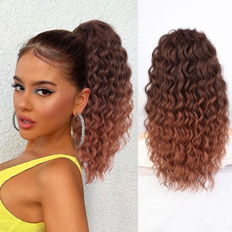 AISI BEAUTY Curly Ponytail Extension Drawstring Ponytail for Women 18 Inch Fake Ponytail Synthetic Clip in Pony Tails Hair Extensions