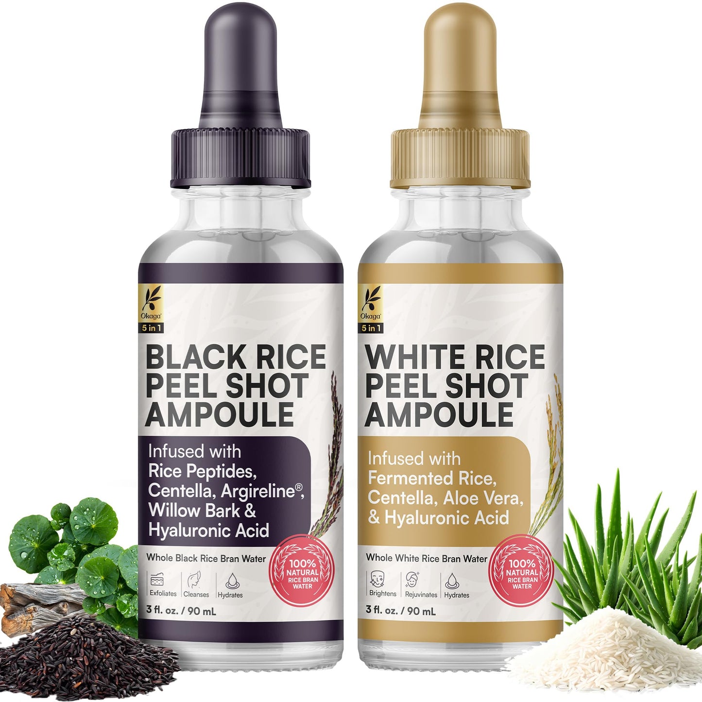Peel Shot Glow Rice Ampoule Duo, Black & White Rice Exfoliant for Face