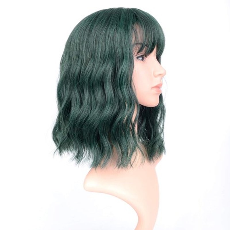 VCKOVCKO Short Bob Wigs Pastel Wavy Wig With Air Bangs Women's Shoulder Length Wigs Curly Wavy Synthetic Cosplay Wig Pastel Bob Wig for Girl Colorful Costume Wigs(12", Mix Green)