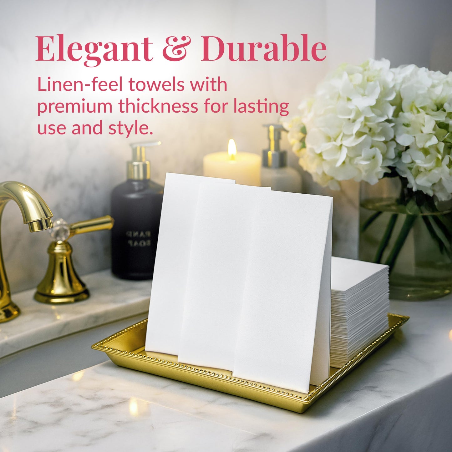 Prestee 100 Linen Feel Disposable Paper Towels - Hand Towels for Bathroom - Cloth-Like Napkins for Weddings, Events, and Dinners - Paper Napkins Ideal for Home, Office - White, 12 x 17 Inches