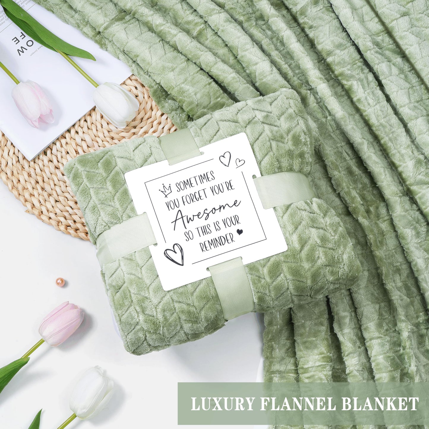 Birthday Gifts for Women Self Care Get Well Soon Gifts, Vanilla Relaxing Spa Gift Basket - Happy Birthday Set w/ Luxury Flannel Blanket & 40 oz Tumbler, Unique Christmas Gift for Mom Her Wife Sister