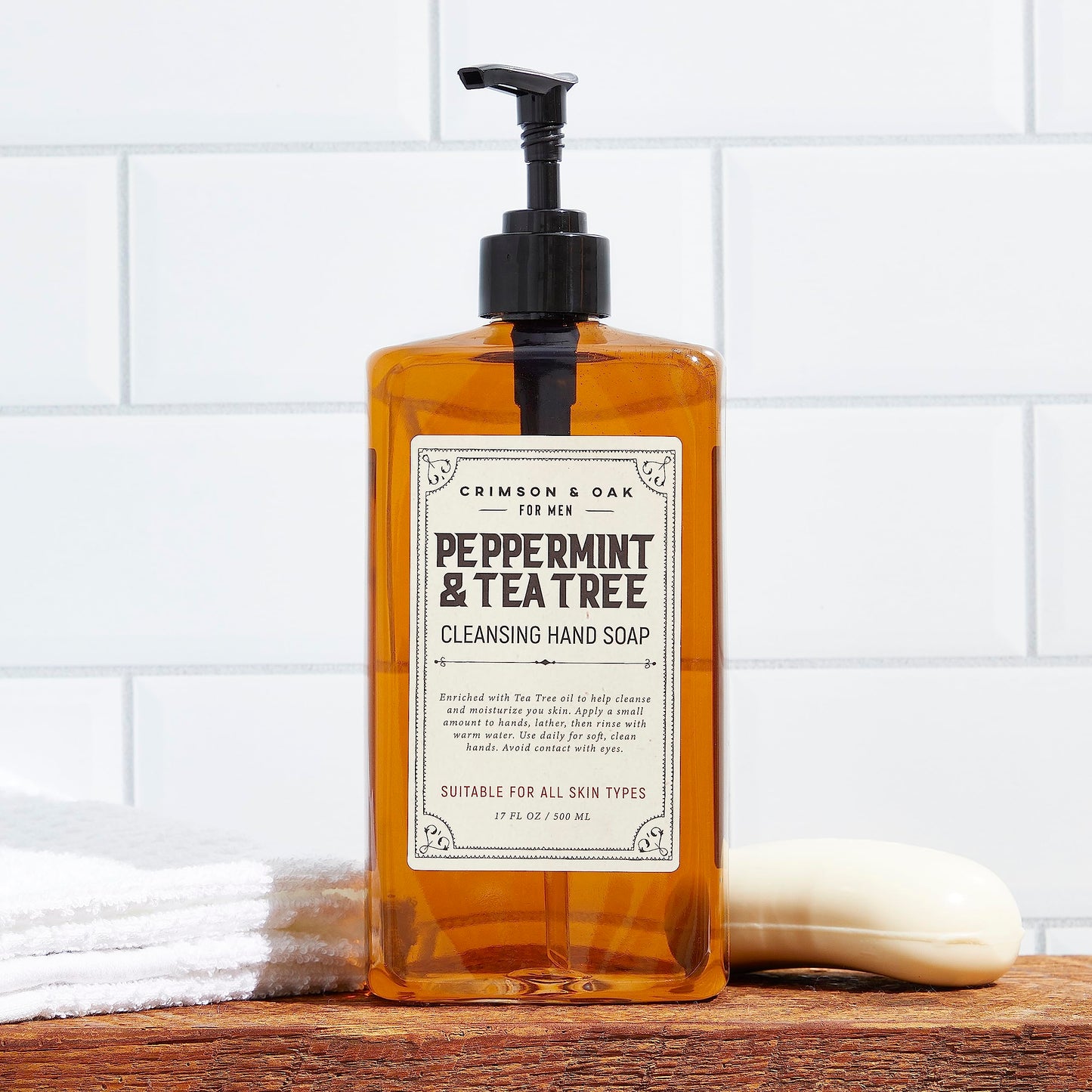 Body Prescriptions Crimson & Oak Men's Deep Cleansing Hand Soap with Pump Dispenser, 17 Fl Oz (Pack of 1), Peppermint and Tea Tree