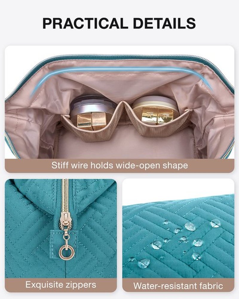 BAGSMART Travel Makeup Bag, Cosmetic Bag Make Up Organizer Case,Large Wide-open Pouch for Women Purse for Toiletries Accessories Brushes Teal