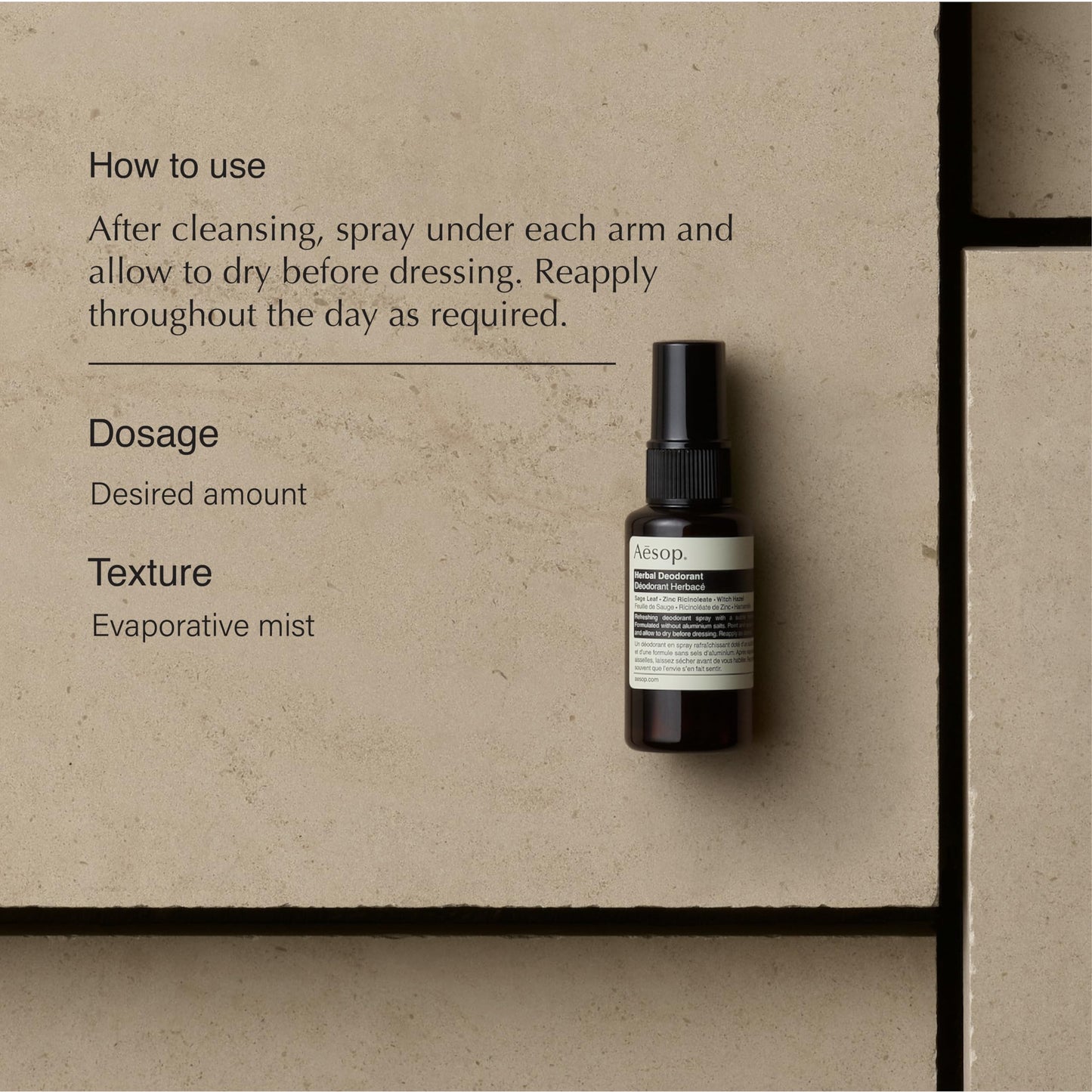 Aesop Aluminum Free Herbal Deodorant Spray for Women & Men | Sage Leaf and Zinc to Reduce Odor and Bacteria + Witch Hazel Soothes Skin | Vegan & Cruelty-Free | 1.7 oz