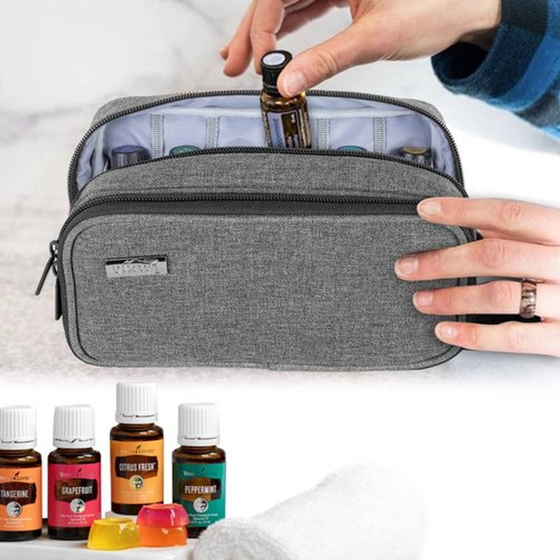 LUXJA Essential Oil Carrying Case - Holds 12 Bottles (5ml-15ml, Also Fits for Roller Bottles), Portable Double-Layer Organizer for Essential Oil and Accessories, Gray