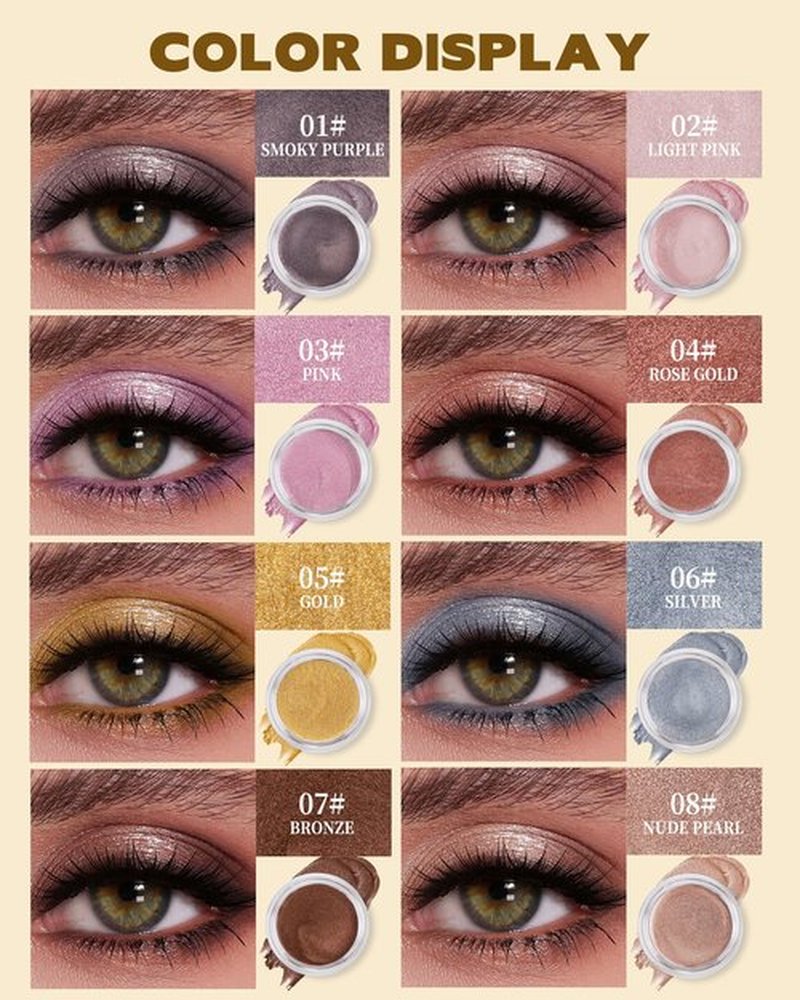 Shimmer Cream Eyeshadow, Ultra-Blendable Glitter Eye Shadow with Moisturizing Formula, Waterproof Long Lasting & Highly Pigmented, Single Creme Eyeshadow Pot Highlighter Makeup for Women-04#Warm Peach