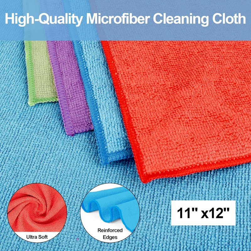 Microfiber Cleaning Cloths - 12 Pack Lint-Free Reusable Towels | 12" x 11" for Home & Kitchen Cleaning