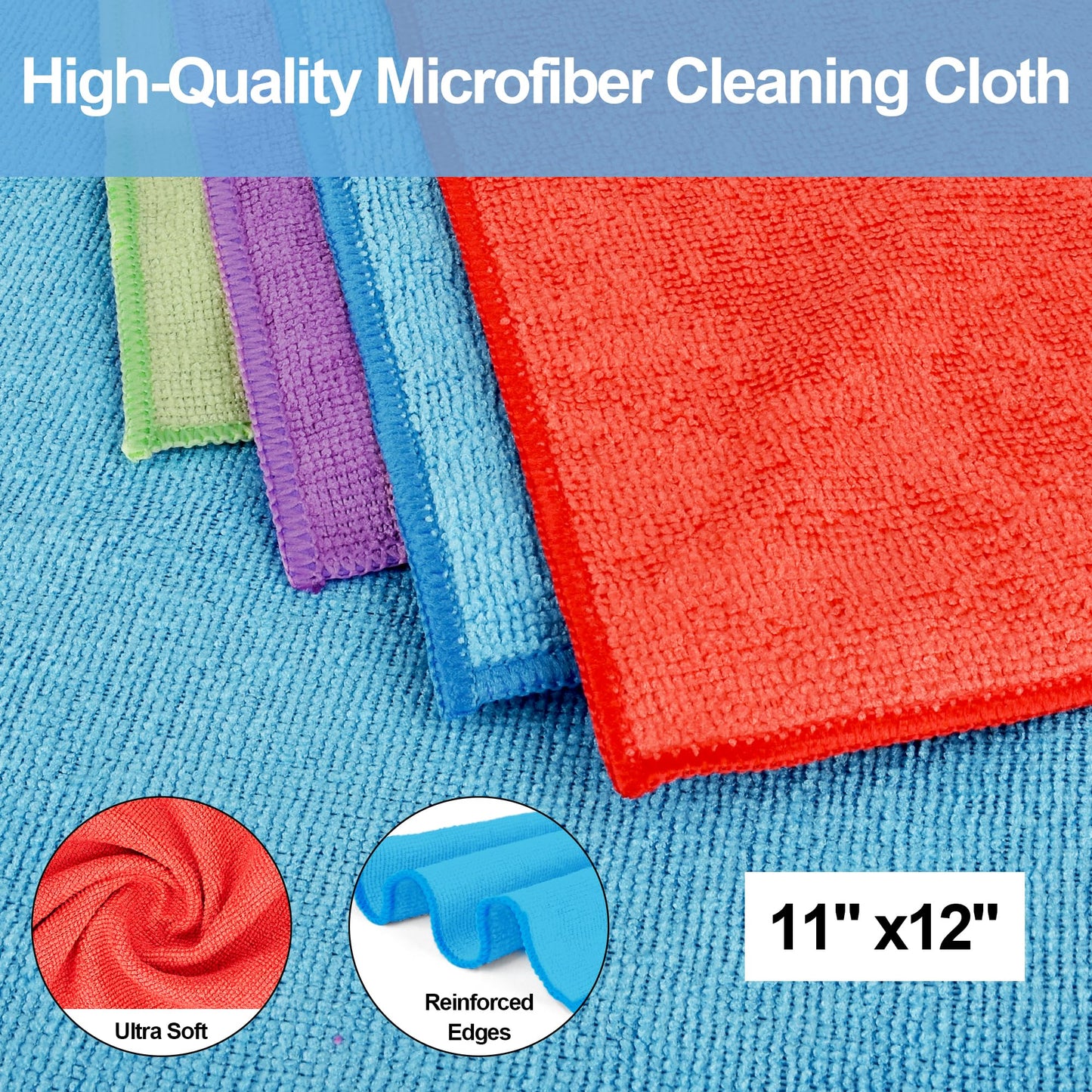 HOMERHYME Microfiber Cleaning Cloth, 150 Pack Cleaning Rags,12" X 11" Lint Free Dish Towels Wash Cloths, Reusable Microfiber Towels for Home and Kitchen Bathroom Apartment Cleaning Supplies, Assorted