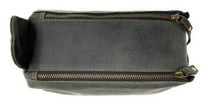 KOMALC Premium Buffalo Leather Unisex Toiletry Bag Travel Dopp Kit (Charcoal Black)