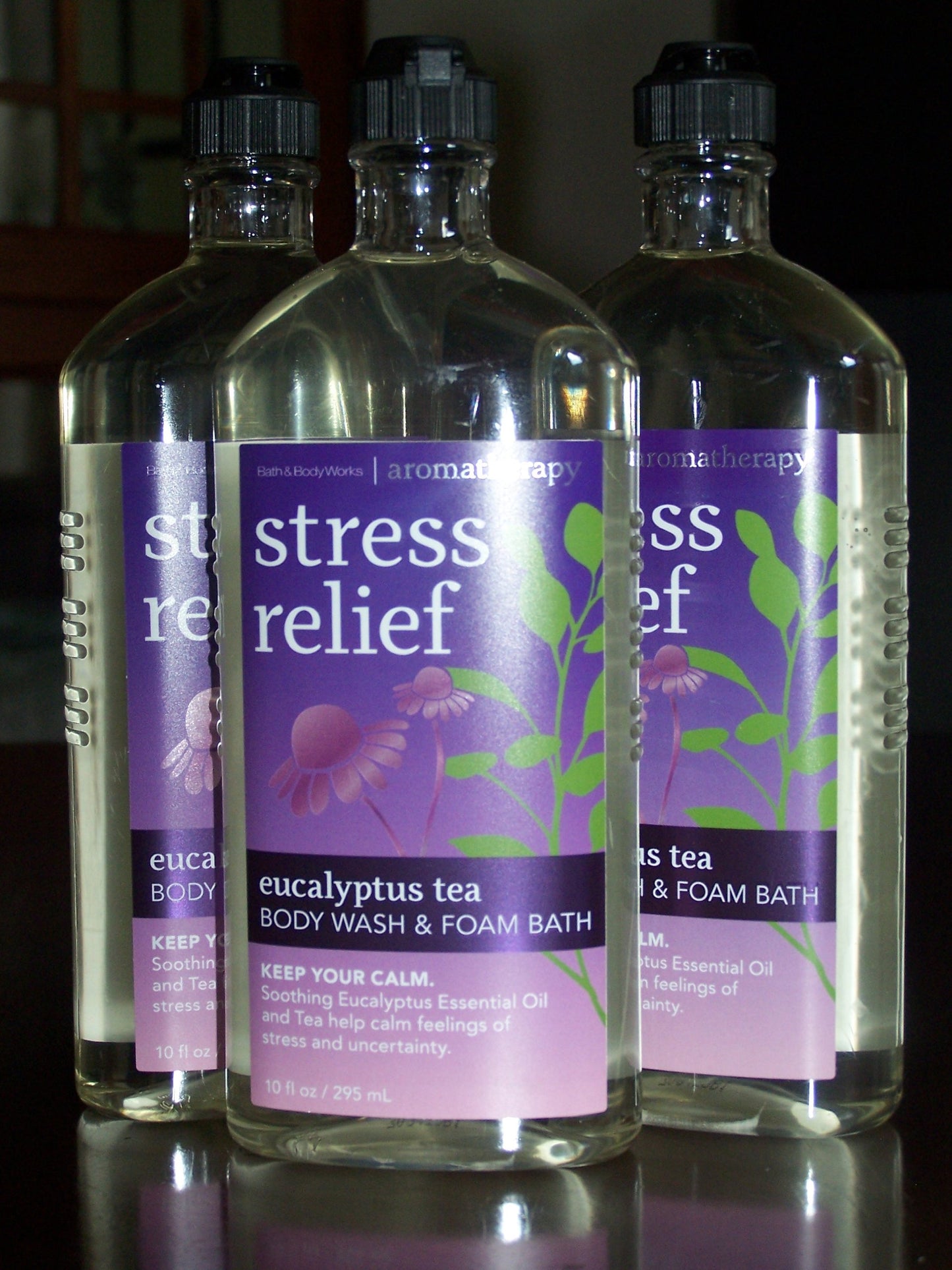 Lot of 3 Bath & Body Works Aromatherapy Stress Relief Eucalyptus Tea Body Wash & Foam Bath (Eucalyptus Tea)