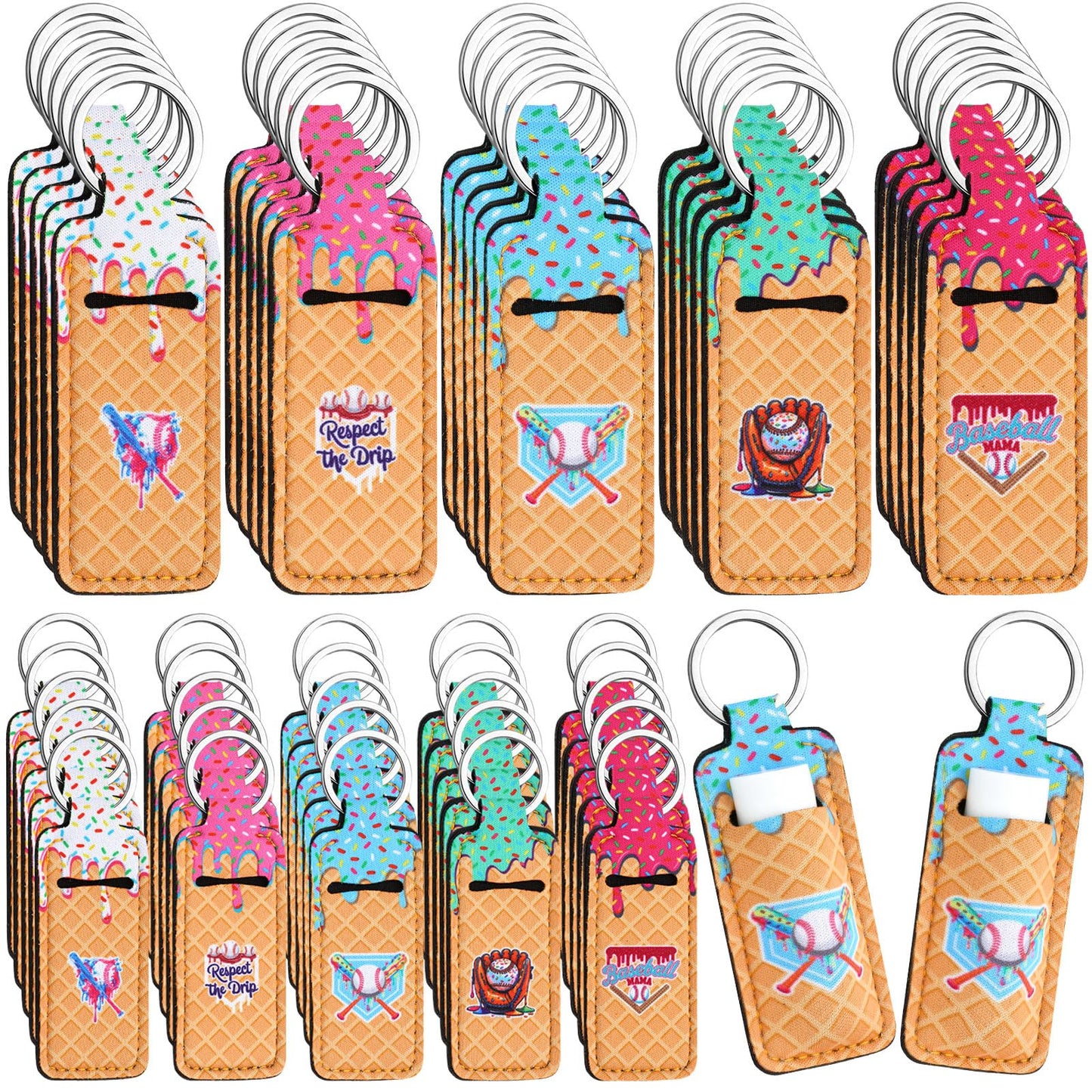 ElaraBerry 25 Pcs Ice Cream Baseball Drip Party Favor Gift Bulk Lipstick Holder Keychain Sports Accessories for Adults (Baseball)