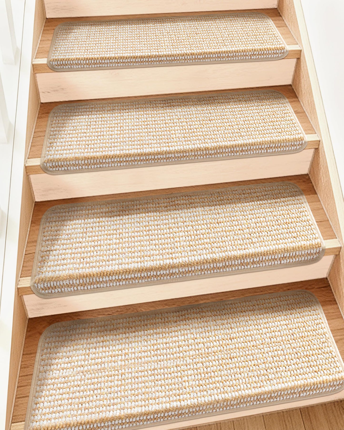 Bullnose Stair Treads for Wooden Steps: 14 Pcs Washable Non Slip Stair Ruuner Peel and Stick Adhesive Indoor Step Covers Staircase Protector 29.5"x9.5"x1.5" Beige