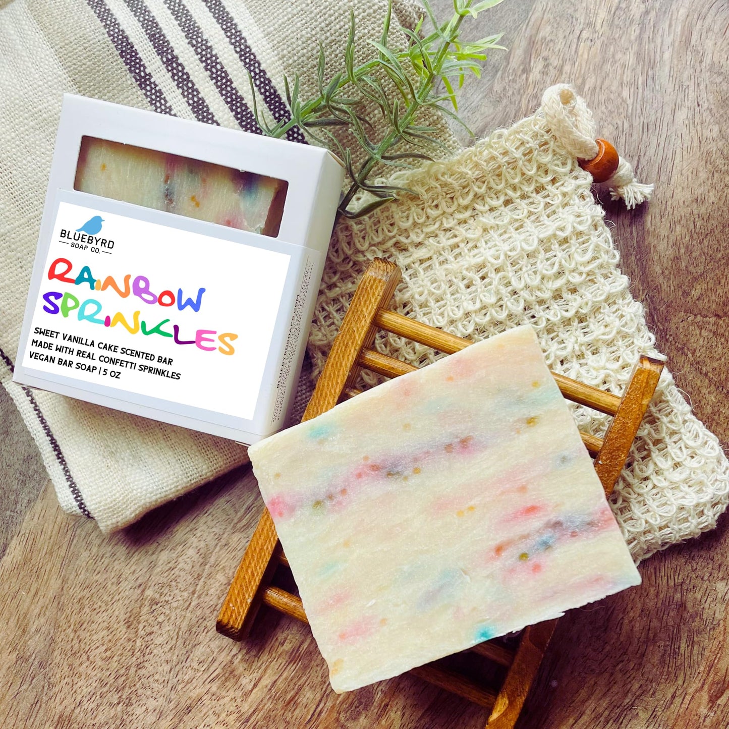 Bluebyrd Soap Co. Rainbow Sprinkles Soap Bar | Handmade Confetti Cake -Vanilla Scented Bar Soap | Smells Like Sweet Cake | Vegan Soap, Natural Kaolin Clay, USA MADE (Confetti)