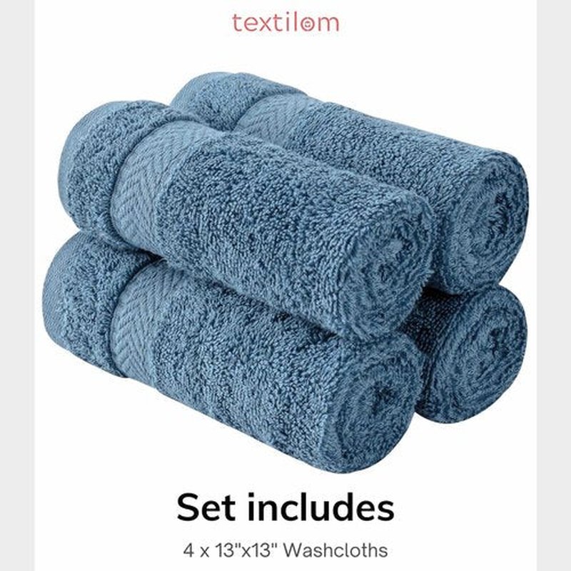 TEXTILOM Washcloths for Body and Face – Hotel and Spa Quality & Soft & Absorbent & Quick Dry Wash Cloths for Your Body – 100% Turkish Cotton Wash Clothes Towel Set of 4 (13 x 13 inches) - Blue