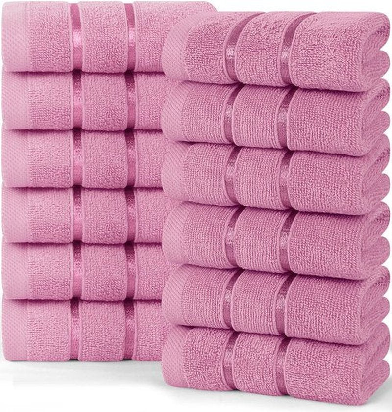 Utopia Towels - 12 Pack Viscose Luxury Wash Cloths Set (12 x 12 Inches) Cotton Ring Spun, Highly Absorbent and Soft Feel Essential Washcloths for Bathroom, Face Towel, Gym and Spa (Pink)