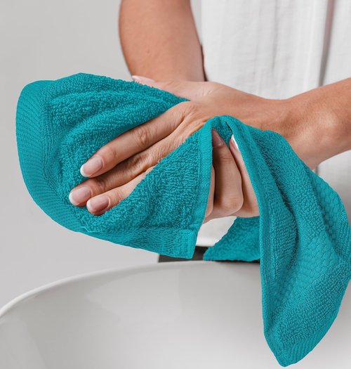 White Classic Luxury Cotton Washcloths - Face Towel Set | 12 Pack | Aqua