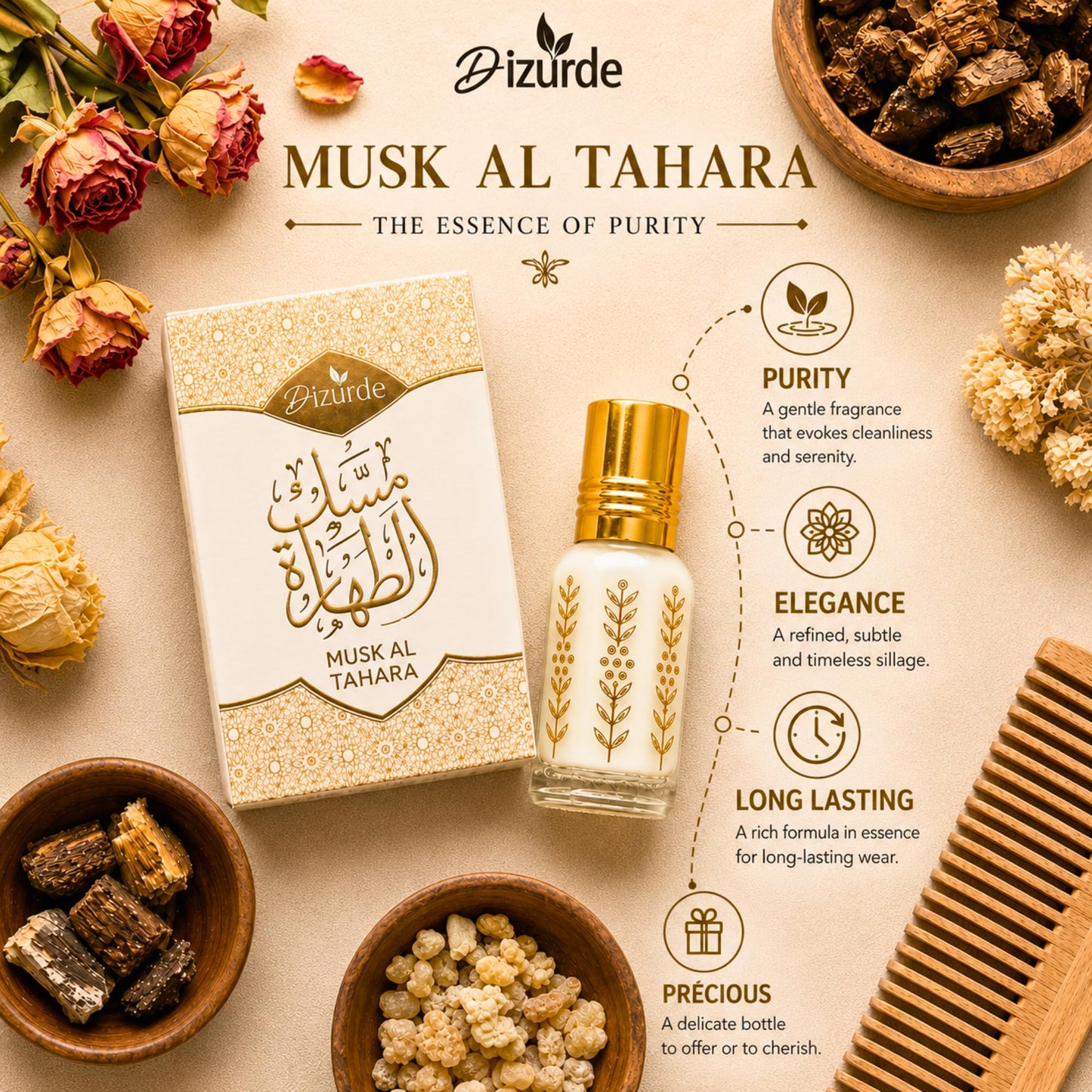 Dizurde Musk Al Tahara 6mL | White Musk Perfume for Women | Egyptian Musk Oil Arabian Perfume | Soft Skin Scent for Everyday Wear & Layering